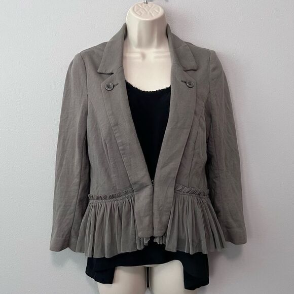 Free People Cropped Gray Ruffled Hem Jacket Size 6 - Picture 1 of 10